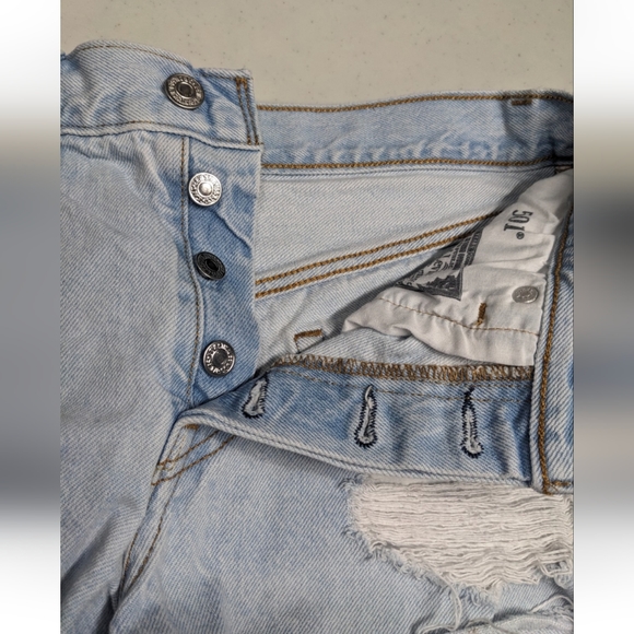 Levi's 501 Button Fly Cut Off Denim Shorts 26 Distressed Holes - Picture 11 of 14